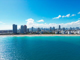 Miami Beach aerial drone view with skyline. Miami from above. Drone view of Miamis famous...