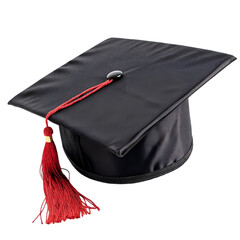 Black Graduation Cap with Red Tassel Symbolizing Academic Achievement