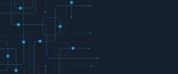 Abstract digital AI circuit board background with tech icons. Digital technology motherboard texture design. Engineering circuit board concept for poster, header, banner, website, presentation