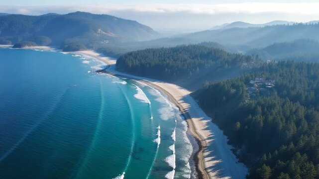 Pacific Ocean and Coastline. Del Monte Forest, California, USA. Aerial Hyper Lapse, Time Lapse
