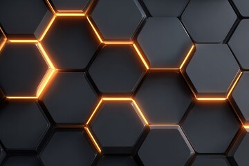 Abstract dark grey hexagons with glowing orange lines