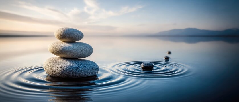 Calm stones on water, tranquil ripples