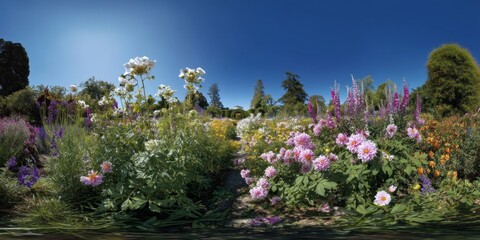 Obraz premium Vibrant 360° flower garden panorama