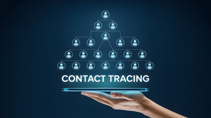 Contact tracing concept on digital tablet with network of connected people