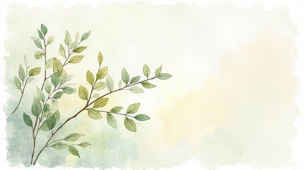 Watercolor Green Leaf Branch on Light Background for Nature and Botanical Designs