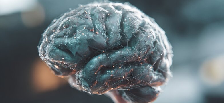 A detailed 3D rendering of a brain, showing its complex structure and interconnected pathways