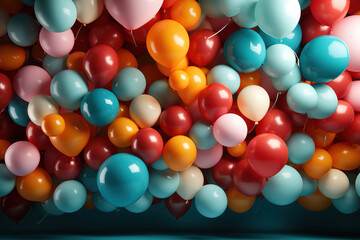 Eyecatching Colorful balloons in frame on a blue background in the style of light teal