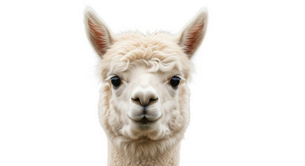 Obraz premium Curious White Alpaca Face Looking at Camera on Isolated transparent background