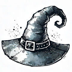 Witch Hat – Watercolor Hand-Drawn Vector, Isolated on White