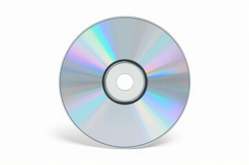 Silver CD data disc, white background, studio shot, digital storage