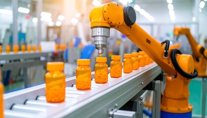 Fototapeta premium Automated pill bottle filling line (1)