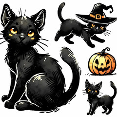 lack Cat in Watercolor Vector Style – Halloween Theme Illustration