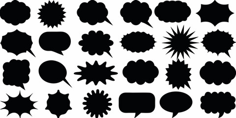 Collection of black speech bubbles and explosion shapes