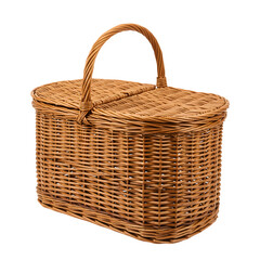 Wicker Picnic Basket with Cover, isolated on white or transparent background. PNG