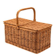 Wicker Picnic Basket with Cover, isolated on white or transparent background. PNG