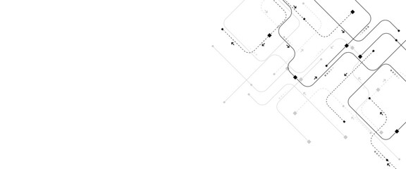 Abstract of black circuit electronic or electrical line connection engineering technology concept background.