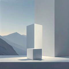 Geometric Minimalist Mountain Scene.