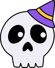 Cute Halloween Skull With Witch Hat Illustration