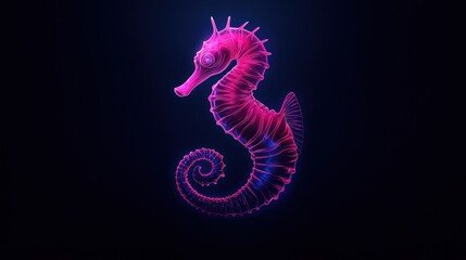 Fototapeta premium Glowing Pink Seahorse on Dark Background