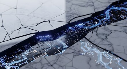 Circuit Board in Cracked Marble: Digital Fusion
