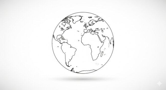Outline Drawing of Earth Globe Illustrating Global Concepts in Bright Studio