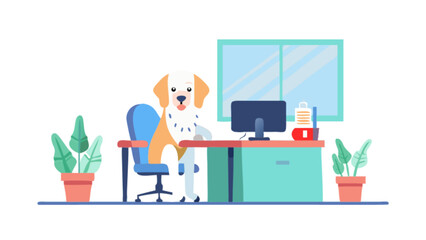 Dog working from home office illustration vector design for pet lovers and remote work concept art design