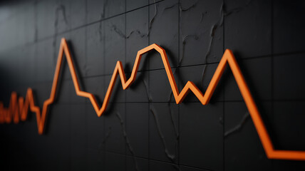 Dynamic orange line graph showing fluctuating financial market trends against a textured dark background