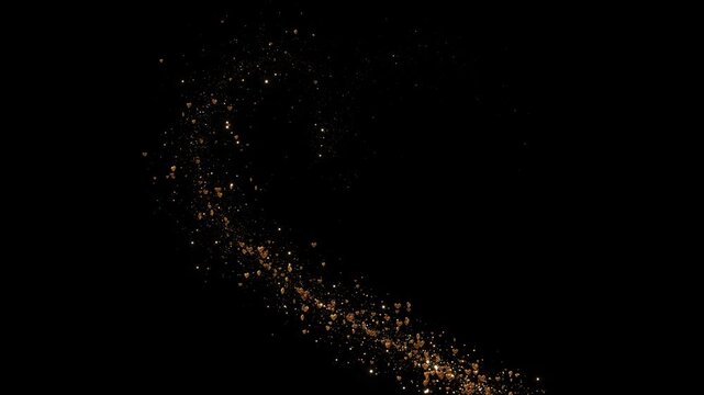 Romantic Golden Glitter Particle Trail Animation heart shaped glitter trail sparkling particles on dark background. for weddings, Valentine s, romantic intros, festive celebrations, love overlays.