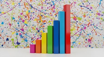Colorful bar graph showing growth on a background of paint splatters