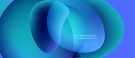 Abstract blue design features overlapping circular shapes. Gradient colors create depth, modern aesthetic. Text reads background design.