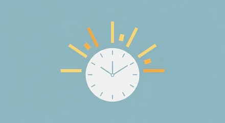 Simple clock illustration with yellow stripes on blue background, concept for time management schedule, deadline planning and business efficiency.
