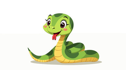 A cute, green cartoon snake with large eyes and a friendly expression, isolated on a white background, perfect for children's illustrations and designs.