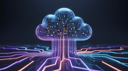 Dynamic cloud computing concept with vibrant digital circuit design