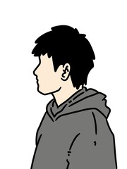 cartoon boy staring at white background