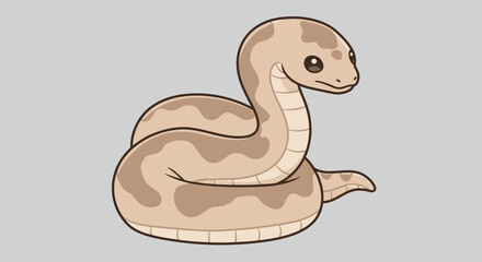 Fototapeta premium A charming and cute baby snake character with brown patterned scales is playfully coiled, rendered as a delightful vector illustration on a clean background.