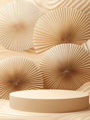 Beige Aesthetic Product Display Stand with Paper Fans