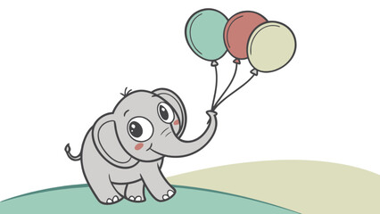 Cute cartoon elephant holding balloons vector illustration for kids birthday party and baby shower decoration 100
