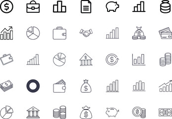 Minimalist Business and Finance Icon Set &ndash; Corporate Office, Banking, Money, Economy, Investment Vector. finance icons set