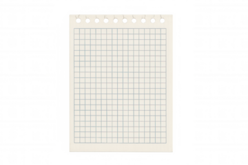 Squared paper sheet isolated against a transparent background, providing an ideal canvas for creative designs and projects