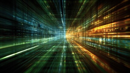 Abstract digital background with glowing lines and grids creating a sense of speed, motion, and energy in vibrant blue, green, and orange hues