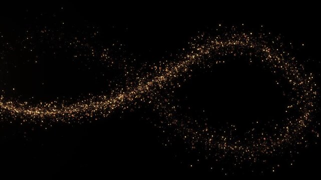 Golden stars bokeh lights infinity sparkle glitters trail 4k animation, luxury shiny glowing gold particles transparent background holiday event transition, logo title decoration festival backgrounds