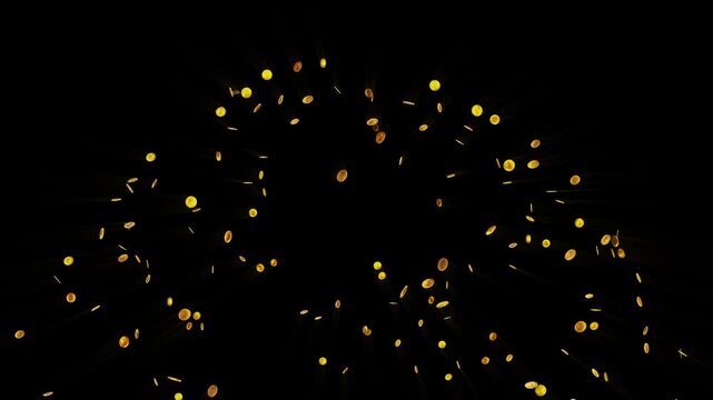 Flying Golden Coins Burst flying light streaks Cash flow black background. for finance, casino, jackpot, cryptocurrency visuals, celebratory intros, overlays. financial or business success Winners