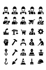 Fototapeta premium Set of construction and road worker icons in flat style 