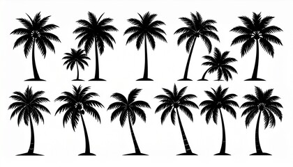 Black Palm Trees Set Isolated On White Background. Palm Silhouettes. Design Of Palm