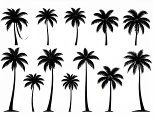 Black Palm Trees Set Isolated On White Background. Palm Silhouettes. Design Of Palm