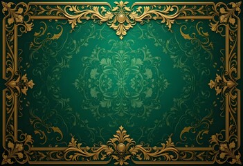 Royal Emerald and Gold Ornate Design with Intricate Details