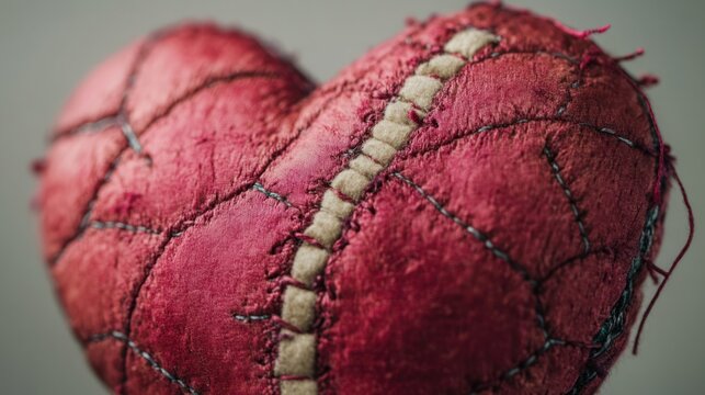 Close-up of a patched heart, symbol of love, craftsmanship