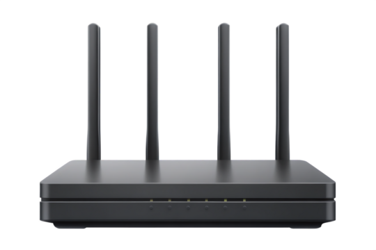 Wireless router with four antennas isolated on a transparent background technology