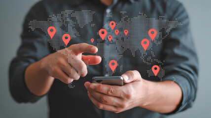 Global network connection concept with smartphone and world map display