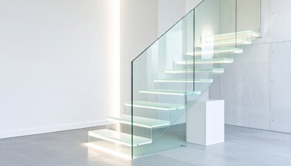 Fototapeta premium Modern Glass Staircase with Rim Lighting in Minimalist Interior